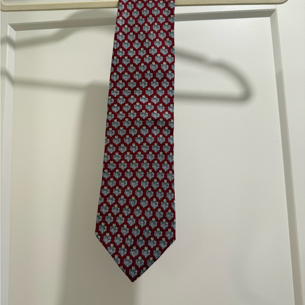 Valentino Luxury Men’s Necktie - 100% Silk - Burgundy and Light Blue Floral Tie